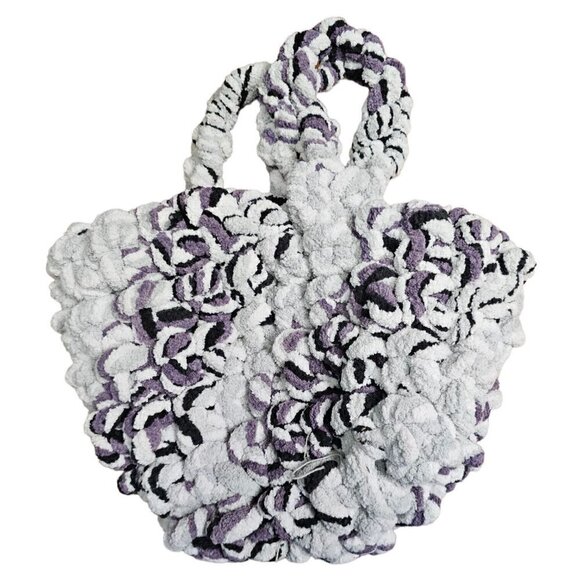 Handmade Hobo Handbag. Gray, Purple & Black. Two Interlocking Handles - Picture 7 of 7